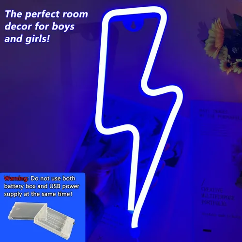 Miniatura 4 de Letreros de Neón Rayo Letrero de Luz de Neón para Decoración de Pared, Alimentado por Batería o USB Luz LED de Rayo Letrero de Neón para Dormitorio