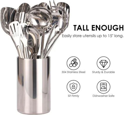 Miniatura 5 de Soporte para Utensilios de Cocina de Doble Pared - Soporte para Utensilios de Cocina de Acero Inoxidable 304 Elegante para Encimera, Organizador