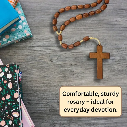 Miniatura 5 de Catholica Shop - Collar de Cuentas de Madera de Vestimenta Religiosa Católica con Colgante de Cruz de Madera, Collar de Rosario Católico I Collar