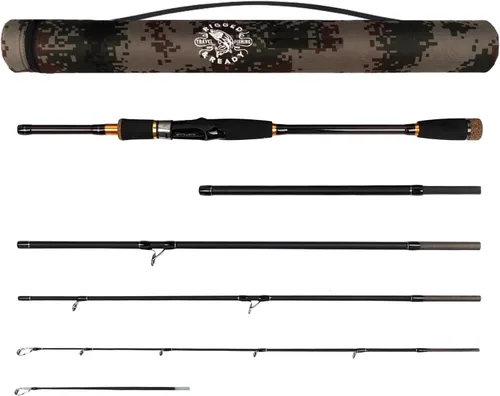 Miniatura 10 de Rigged and Ready Predator Series Spin & Baitcast Travel Fishing Rods. Unique Spin Cast Micro Trigger. Compact Hi-Carbon Rods. 4 Rod Sections, 2