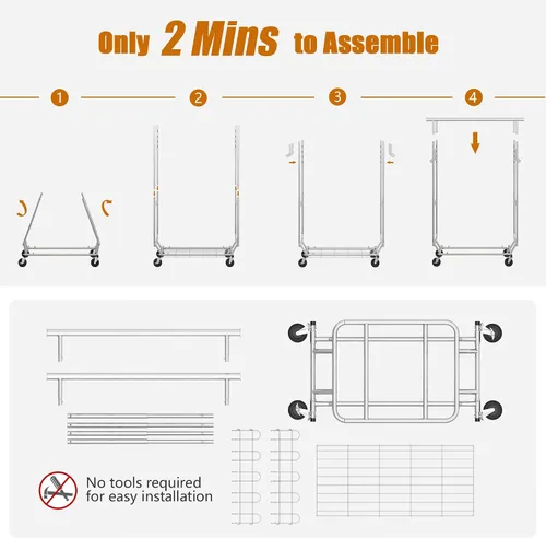 Miniatura 17 de Gewudraw Estante de ropa resistente con carga de 900 libras, estante comercial de doble barra con ruedas y estantes resistentes, estante colgante