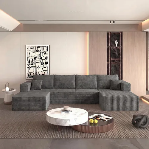 Miniatura 51 de Sofá otomano modular de pana de 28 pulgadas sin hueso, sofá otomano seccional para sala de estar, color beige