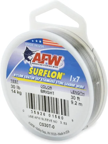 Miniatura 55 de Alambre de pesca americano Surflon recubierto de nailon 1x7 de acero inoxidable, línea líder de pesca para agua salada, prueba de 10 libras - prueba