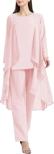 Miniatura 3 de Chiffon Mother of The Bride Pant Suits for Women 3 Piece Formal Dress with Jacket Long Evening Party Gown