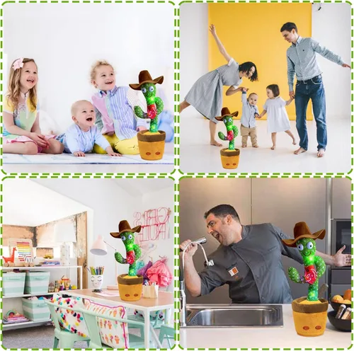 Miniatura 5 de Cactus bailarín, juguete de cactus parlante, juguete electrónico que repite lo que dices con iluminación, grabación y imitación, juguete de peluche
