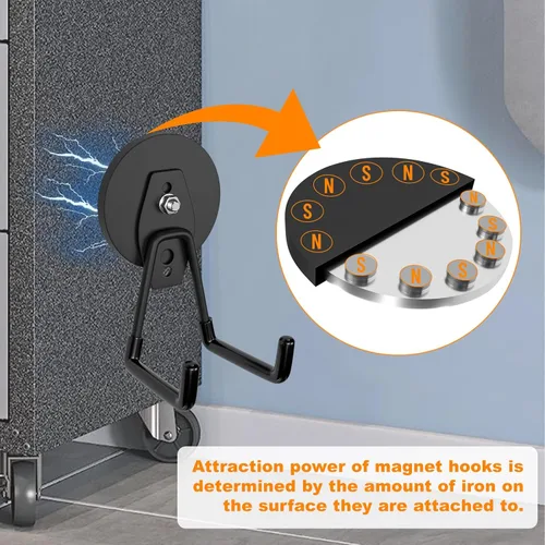 Miniatura 5 de ENUODA Ganchos magnéticos fuertes resistentes, paquete de 2 ganchos de garaje, ganchos magnéticos resistentes para colgar herramientas de patio