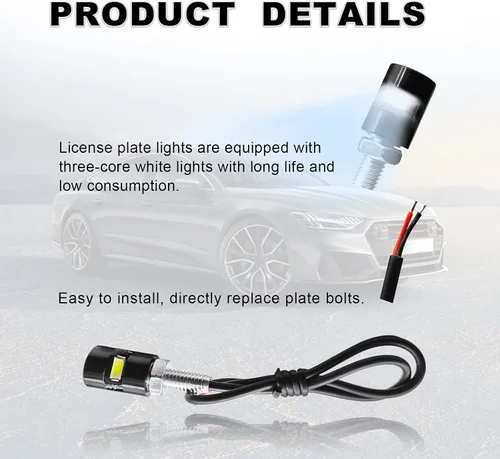 Miniatura 3 de 2 luces para matrícula, súper brillante de 12 V, bombilla LED blanca de tornillo de matrícula, resistente al agua, bombilla LED de aluminio negro