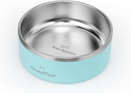 Miniatura 21 de GrandTies Cuenco de acero inoxidable para perros Comedero para mascotas reutilizable con aislamiento sin BPA Plato grande y resistente Azul