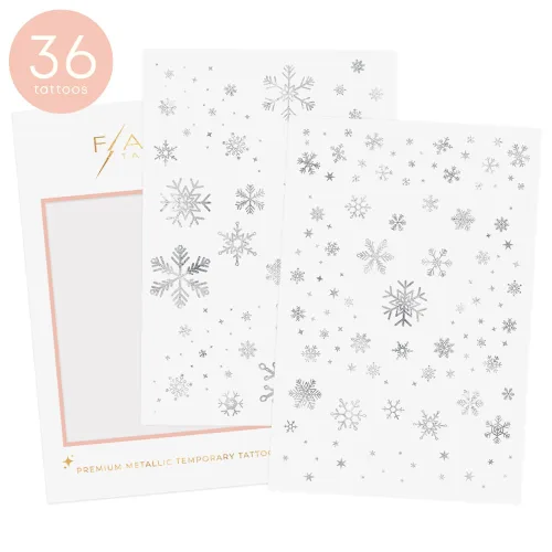 Miniatura 3 de Flash Tattoos Winter Frost Metallic - Tatuajes temporales de 2 hojas Incluye más de 36 tatuajes de copo de nieve de aluminio plateado de alta