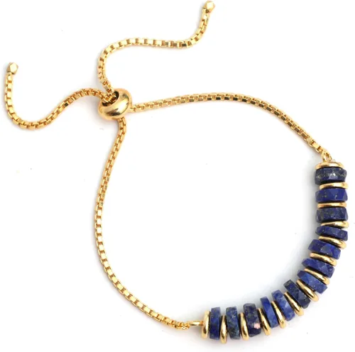 Miniatura 54 de Natural Heishi Beads With Spacers Slider Bracelet Gemstone Healing Jewelry With 14k Yellow Gold Plated 8- Inch Adjustable Length