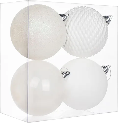 GnFlus Esferas de adorno de Navidad de 4.7 pulgadas, decoraciones de Navidad grandes, árbol de Navidad, inastillables, grandes, blancas, con lazo