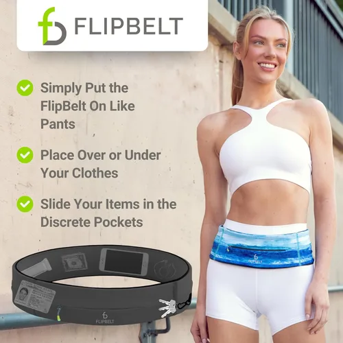 Miniatura 5 de FlipBelt Cinturón para correr con cremallera, riñonera para fitness y correr, empresa estadounidense Carbono