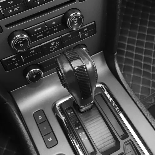 Miniatura 6 de Para Mustang Gear Shift Knob Trim Cover Compatible con Ford Mustang 2013 2014 Fibra de Carbono Interior Accesorios 2 unids