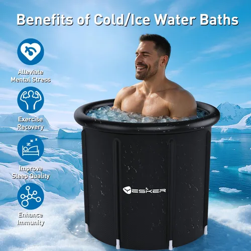 Miniatura 4 de Yesker Bañera de Baño de Hielo de 126 Galones con Anillo de Aire, Bañera de Inmersión Fría Portátil Multicapa con Tapa para Atletas, Plegable e