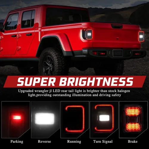 Miniatura 3 de BUNKER INDUST Luces Traseras LED Compatibles con Jeep Gladiator JT 2020-2025, Lámpara Trasera Ahumada Luz de Freno Luz de Señal de Giro Luz