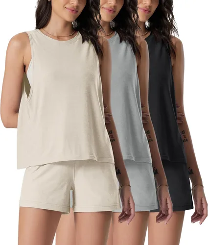 Miniatura 11 de ODODOS Paquete de 3 camisetas sin mangas sueltas para mujer, camisetas sin mangas para gimnasio, atletismo, entrenamiento, camisetas de yoga