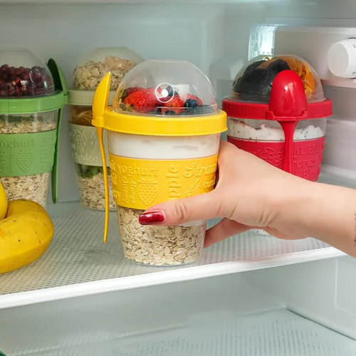 Miniatura 6 de Crystalia Paquete de 4 tazas On The Go de 20 onzas de yogur para parfait con tapas y cucharas, recipientes de avena durante la noche, recipientes