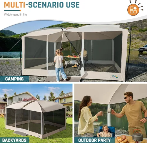 Miniatura 8 de Tienda de Campaña Screen House de 13x9 pies, Sala de Pantalla Gazebos de Malla con 2 Puertas Magnéticas, Pantalla de Proyección Incluida, Carpa