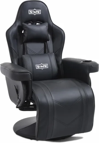 Miniatura 7 de S*MAX Silla reclinable para juegos para adultos, estilo carreras, ergonómica, con respaldo alto, giratoria, de piel sintética, con respaldo Negro
