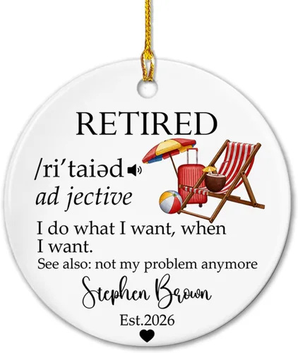 Miniatura 11 de Adorno de cerámica personalizado de jubilación Navidad 2026, A Wise Man Once Said I'm Outta Here & He Lived Happily Ever After, adorno de cerámica