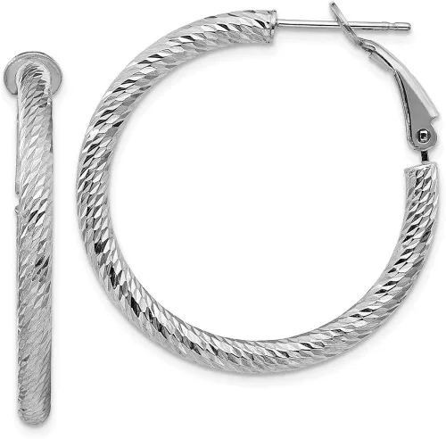 Miniatura 7 de Juego de aretes de aro redondos de oro blanco de 10 quilates, 3 x 25 pulgadas, con parte trasera omega, Oro blanco