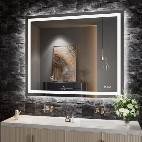 Miniatura 28 de Amorho Espejo de baño LED de 24 x 32 pulgadas con luces, iluminación frontal y retroiluminación, regulable continuamente, antiniebla, vidrio Frente