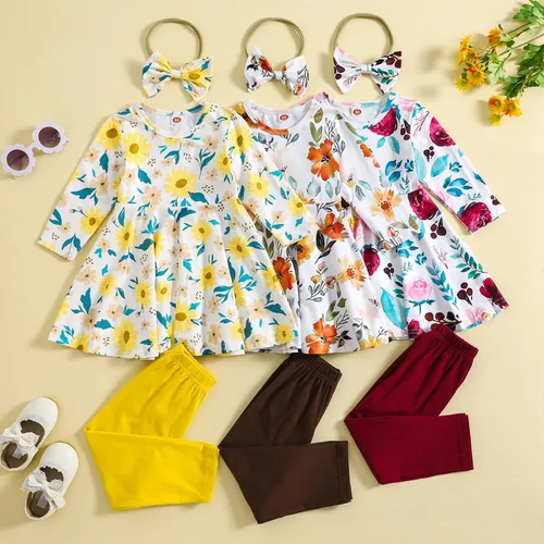 Miniatura 9 de Conjunto de ropa floral con volantes y pantalones para niñas pequeñas