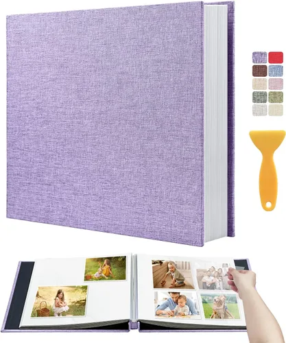 Miniatura 61 de Álbum autoadhesivo para fotos de 4 x 6 pulgadas, álbum de recortes con cubierta de lino magnética, 30 páginas adhesivas en blanco, para familiares