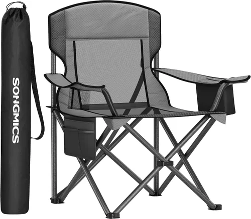 Miniatura 9 de SONGMICS Silla de camping, silla plegable de gran tamaño, cómoda y resistente, capacidad de peso de 352 libras, reposabrazos ajustables con bolsa