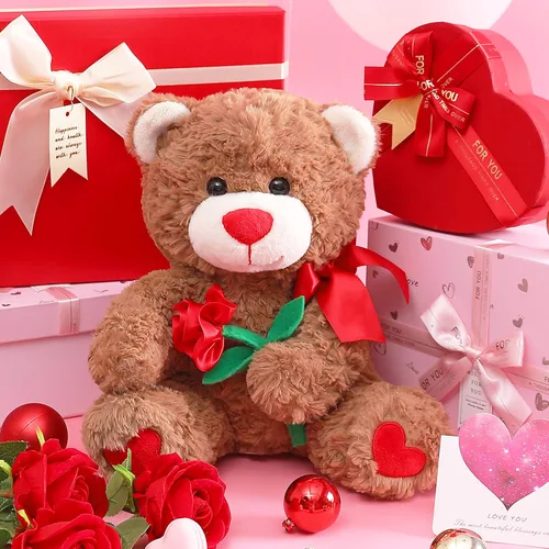 Miniatura 2 de IKASA Juguete de peluche de oso con lazo para San Valentín, lindo juguete pequeño de peluche suave de 10.6 pulgadas, regalos para novia (oso)