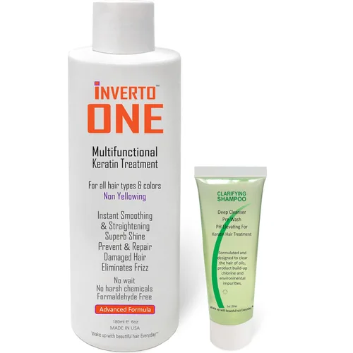INVERTO ONE - Kit de queratina brasileña sin formaldehído de 6.1 fl oz con champú clarificante, tratamiento vegano de grado de salón para resultados