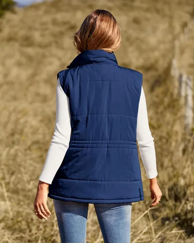 Miniatura 5 de BTFBM Chaleco casual para mujer, con botones, con cremallera, acolchado, con cordón, sin mangas, con bolsillos