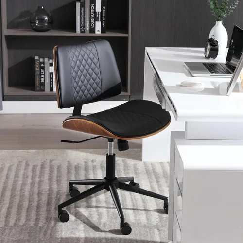Miniatura 4 de Silla de escritorio para oficina en casa sin brazos con ruedas, silla de escritorio pequeña de altura ajustable, silla de computadora giratoria 360
