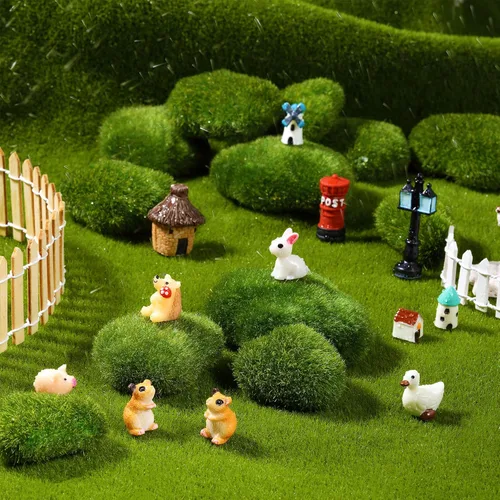 Miniatura 3 de Chuangdi 80 unidades de piedras artificiales de musgo de varios tamaños, decorativas de imitación verdes, bolas de musgo verde, decoración