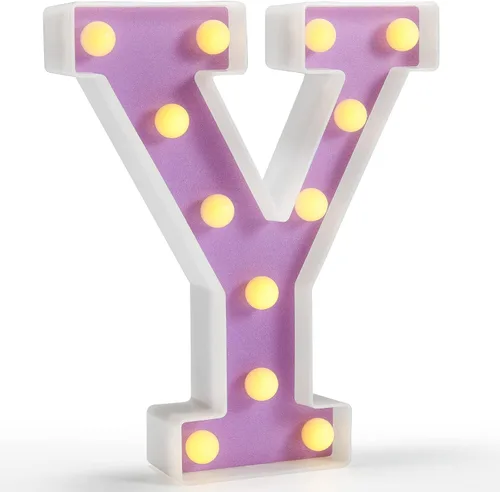 Pooqla Luces de Letras LED, Letrero del Alfabeto Iluminado Morado, Luz Nocturna de Marquesina Colorida DIY con LED Blanco Cálido, Decoración para