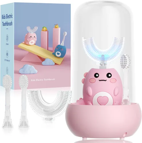Miniatura 10 de Cepillo de dientes eléctrico en forma de U para niños, con 3 modos de limpieza, con 4 cabezales de cepillo, cepillo de dientes automático sónico