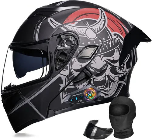 Miniatura 18 de Casco Modular Moto con Bluetooth Integrado, Doble Visera, Ventilación Múltiple, Forro Extraíble, ABS de Alta Densidad, DOT Homologado para Hombres