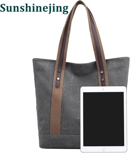 Miniatura 5 de Sunshinejing Bolsos de hombro de lona para mujer, estilo retro, casual, bolsa de trabajo, bolsos de mano