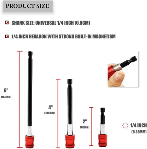 Miniatura 5 de Extensión de broca 3 unids universal de 14 pulgadas vástago hexagonal de liberación rápida kit de soporte de taladro magnético+105 grados de ángulo