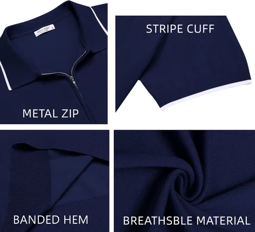 Miniatura 6 de COOFANDY Polo con cremallera para hombre estilo casual de punto de manga corta ajuste clásico