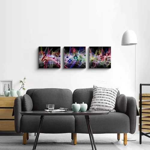 Miniatura 3 de 3 piezas de lienzo musical para pared, impresiones de notas musicales abstractas, coloridas ilustraciones de ondas sonoras, claves agudas
