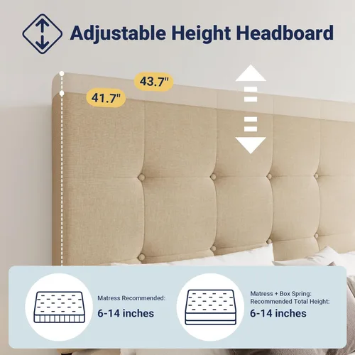 Miniatura 4 de Allewie - Base de cama tapizada de tamaño Full con plataforma, con 4 cajones de almacenamiento y cabecera, diseño cosido en cuadrados con botones