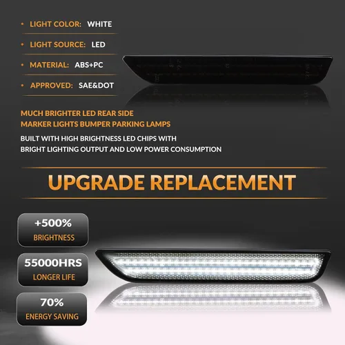 Miniatura 3 de Luces LED de señalización lateral para parachoques trasero, lámparas blancas de guardabarros para 2010-2014 Ford Mustang 2PCS, lente ahumada
