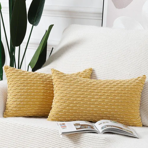 Miniatura 7 de MADIZZ Juego de 2 fundas de almohada decorativas de pana rayadas estilo boho, 22 x 22 pulgadas, verde oscuro suave, funda decorativa para cojín