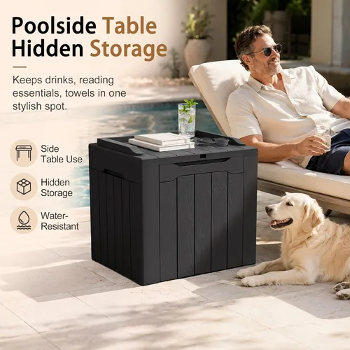 Miniatura 3 de JUMMICO Caja de resina de 31 galones, cajas de almacenamiento impermeables para interiores y exteriores para muebles de patio, cojines y Negro