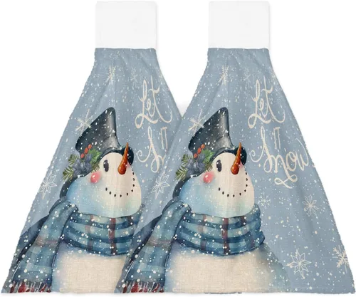 Miniatura 14 de Toallas de cocina de Navidad, muñeco de nieve, bosque de invierno, con lazo, para colgar en la nieve, toallas de cocina para colgar en la nieve