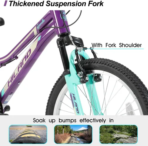 Miniatura 4 de HILAND 20 Inch 26 Inch Mountain Bike for Women Girl, Lock-Out Suspension Fork, Aluminum Frame, Adult Ladies Mens MTB Bicycle
