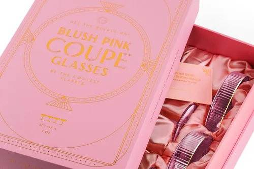 Miniatura 9 de GLASSIQUE CADEAU Vasos vintage Art Deco Blush Pink Coupé con bordes dorados Juego de 4 Cristalería de cóctel acanalada de cristal de 7 onzas