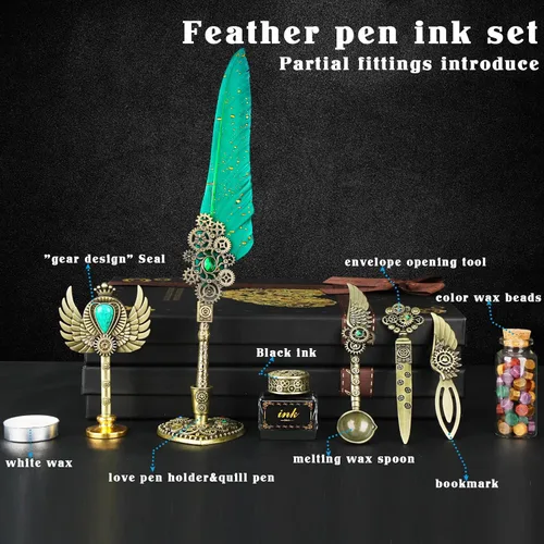 Miniatura 2 de Aifeiter Juego de tinta de pluma, bolígrafo de caligrafía de plumas, sello de cera, hermoso juego de caligrafía de regalo, regalos de Navidad