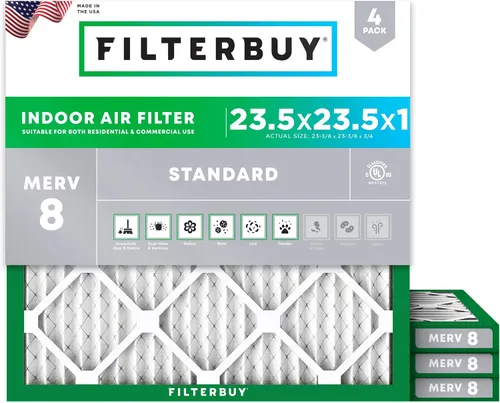 Filterbuy - Filtros de aire de repuesto MERV 8, protección contra el polvo, plisados, para caldera y sistema HVAC, 23.5 x 23.5 x 1 pulgadas, paquete